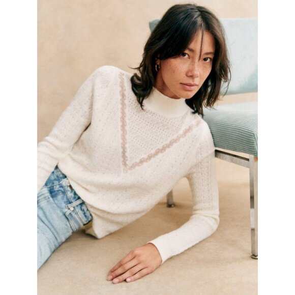 Last Chance! New Sézane Anneli 100% Merino Wool Retro Knit Sweater Ecru XS - Picture 2 of 8